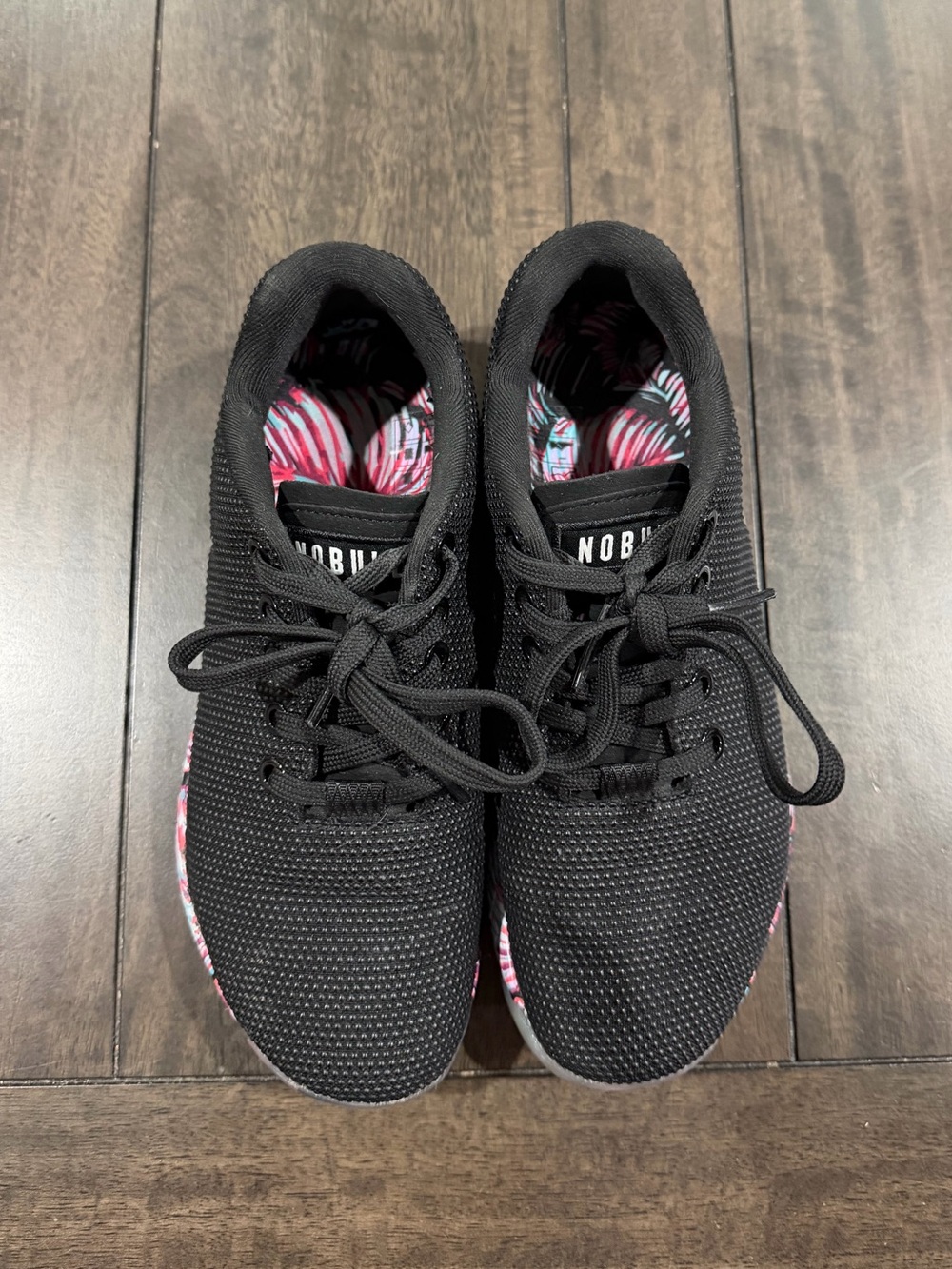 NOBULL Black Knit Trainers with Multicolor Floral Midsole - Picture 2 of 12